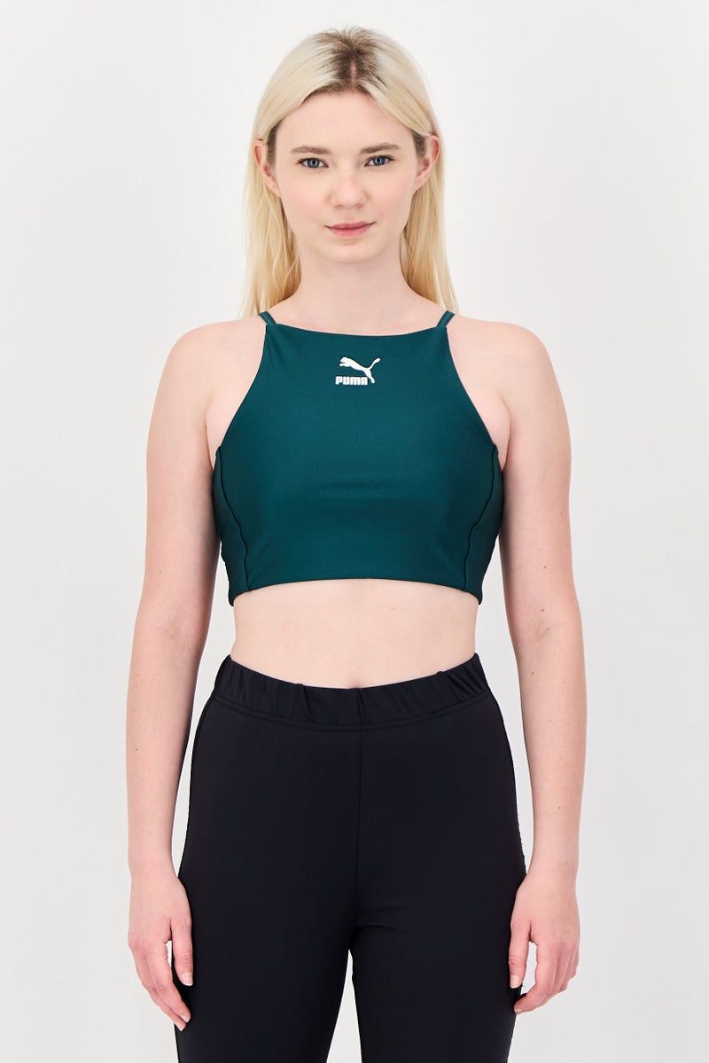 PUMA Women Tight Fit Brand Logo Sleeveless Training Top, Tale Green - Image 1